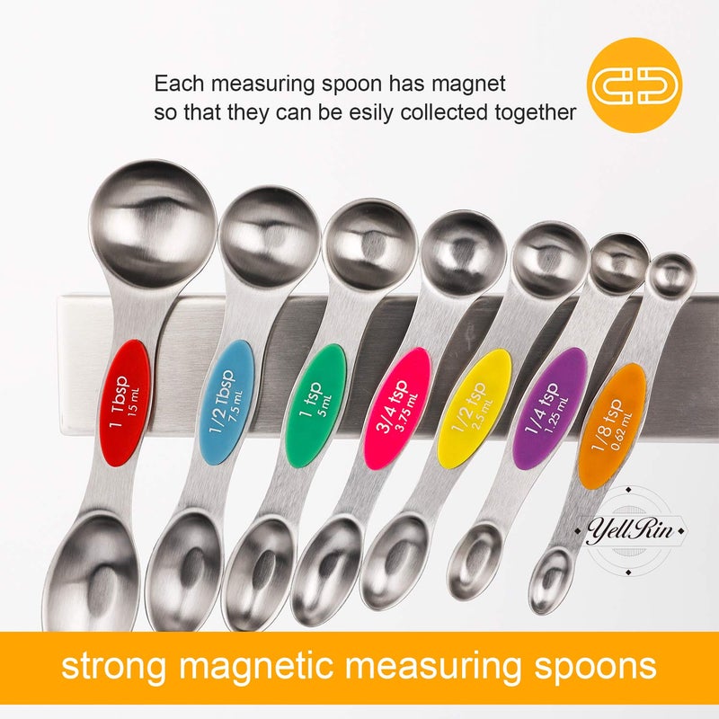 YellRin Magnetic Measuring Spoons Set of 8 Stainless Steel Dual Sided Stackable Measuring Spoons Nesting Teaspoons Tablespoons for Measuring Dry and Liquid Ingredients - Image 4